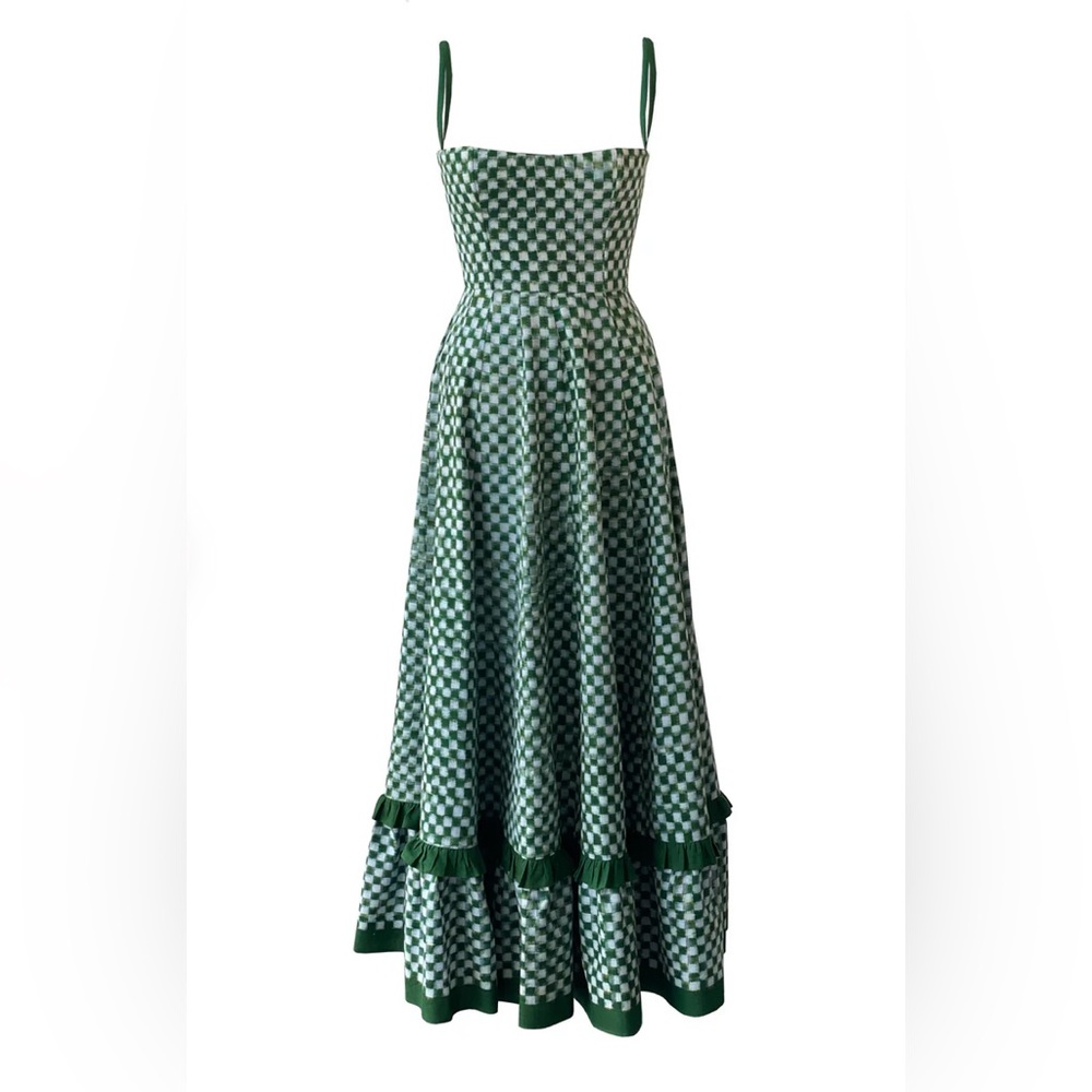 Green and White Tiered Ruffled Maxi Dress